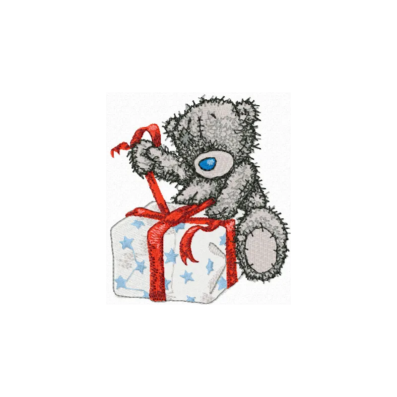 Teddy Bear Christmas is Coming embroidery design featuring a cute teddy bear adorned with festive elements.