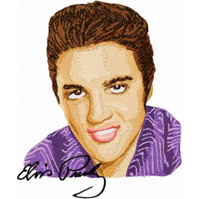 Elvis Presley embroidery design featuring iconic music motifs, perfect for stitching on apparel and accessories.