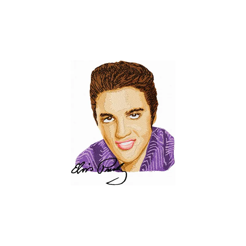 Elvis Presley embroidery design featuring iconic music motifs, perfect for stitching on apparel and accessories.