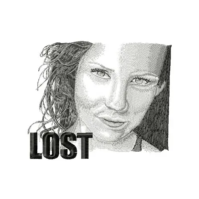 Embroidery design preview of Kate from Lost, featuring intricate stitching patterns for girls and women.