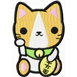Maneki Neko lucky kitty embroidery design - Embroidery Design