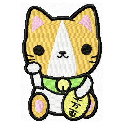 Maneki Neko lucky kitty embroidery design showcasing an adorable Oriental stitched motif for various projects.