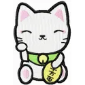 Maneki Neko clever kitty embroidery design showcasing an Oriental style, perfect for stitching on t-shirts or tote bags.