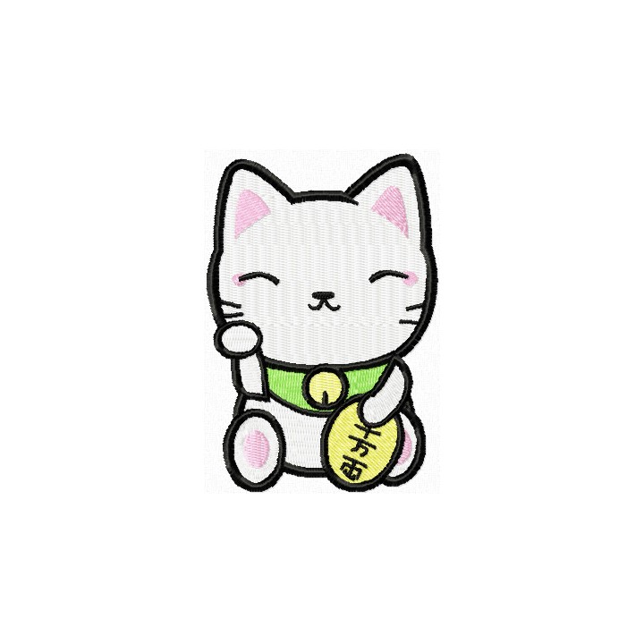 Maneki Neko clever kitty embroidery design - Embroidery Design