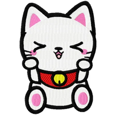 Maneki Neko cute kitty embroidery design featuring a charming Oriental motif for stitching on various fabrics.