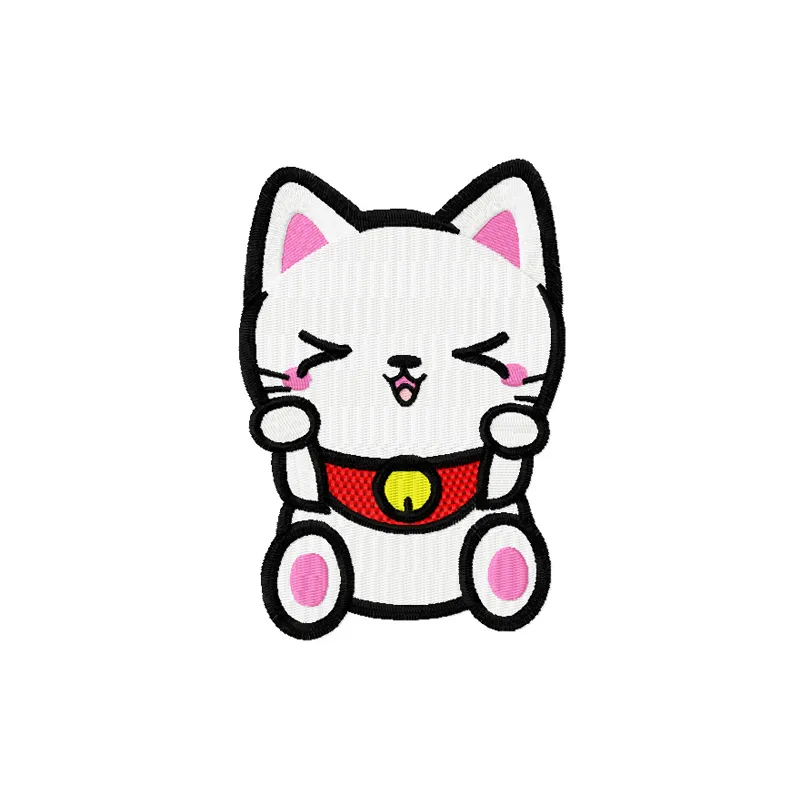Maneki Neko cute kitty embroidery design featuring a charming Oriental motif for stitching on various fabrics.