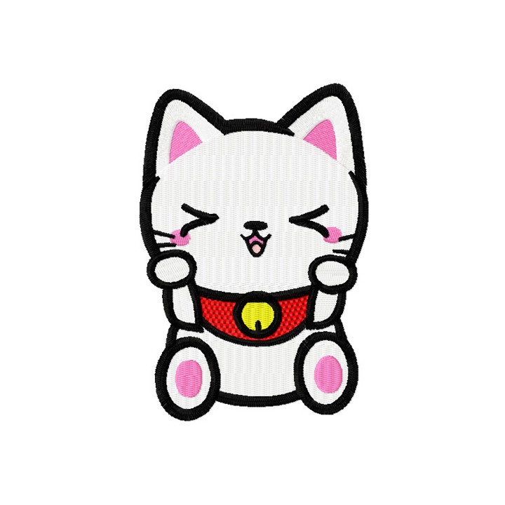 Maneki Neko cute kitty embroidery design - Embroidery Design