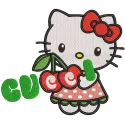 Hello Kitty Gucci embroidery design preview showcasing vibrant colors and detailed stitching pattern.