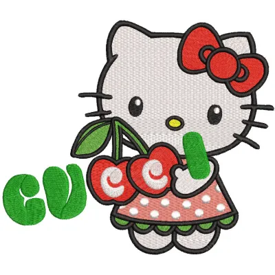 Hello Kitty Gucci embroidery design preview showcasing vibrant colors and detailed stitching pattern.