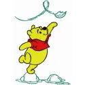 Winnie the Pooh embroidery design featuring Pooh surrounded by whimsical leaves, perfect for children's apparel.