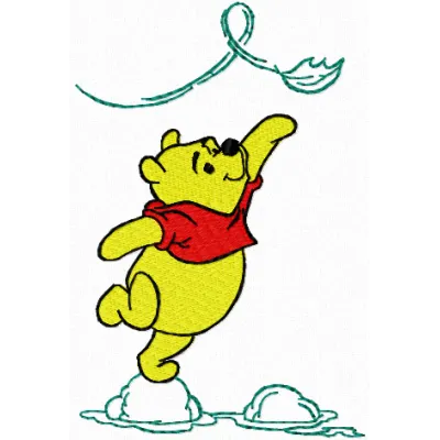 Winnie the Pooh embroidery design featuring Pooh surrounded by whimsical leaves, perfect for children's apparel.