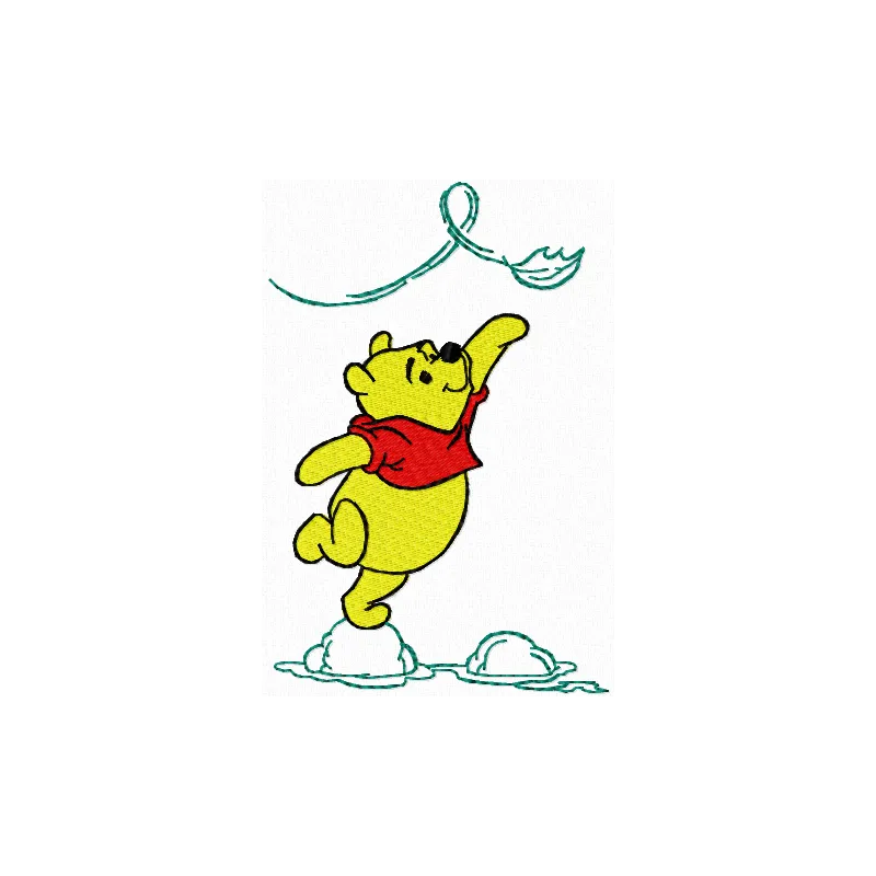 Winnie the Pooh embroidery design featuring Pooh surrounded by whimsical leaves, perfect for children's apparel.