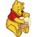 Winnie Pooh with honey embroidery design showcasing the beloved character in a delightful stitching pattern.