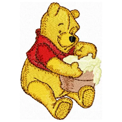 Winnie Pooh with honey embroidery design showcasing the beloved character in a delightful stitching pattern.