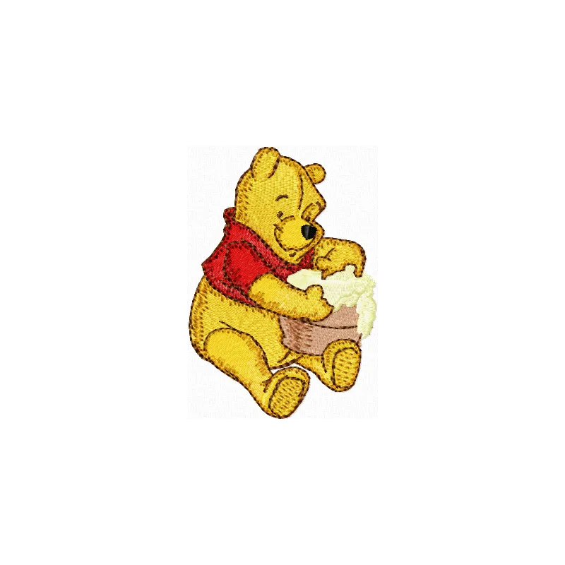 Winnie Pooh with honey embroidery design showcasing the beloved character in a delightful stitching pattern.