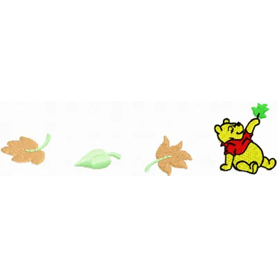 Winnie Pooh with leaves embroidery design featuring Pooh surrounded by greenery, perfect for stitching on various fabrics.