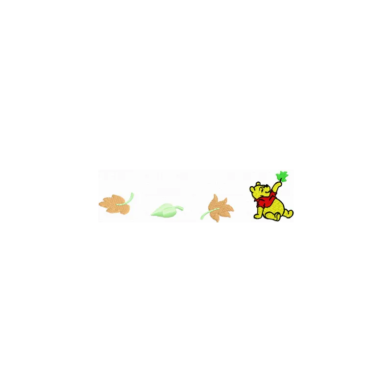Winnie Pooh with leaves embroidery design featuring Pooh surrounded by greenery, perfect for stitching on various fabrics.