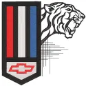 Embroidery design preview of the Chevrolet Camaro predator logo with detailed stitching and vibrant colors.