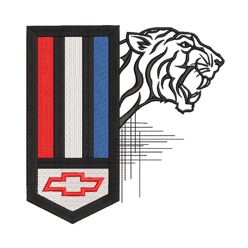 Embroidery design preview of the Chevrolet Camaro predator logo with detailed stitching and vibrant colors.