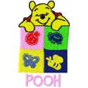 Winnie Pooh with signs embroidery design featuring Pooh, Piglet, and Tigger in a whimsical scene.