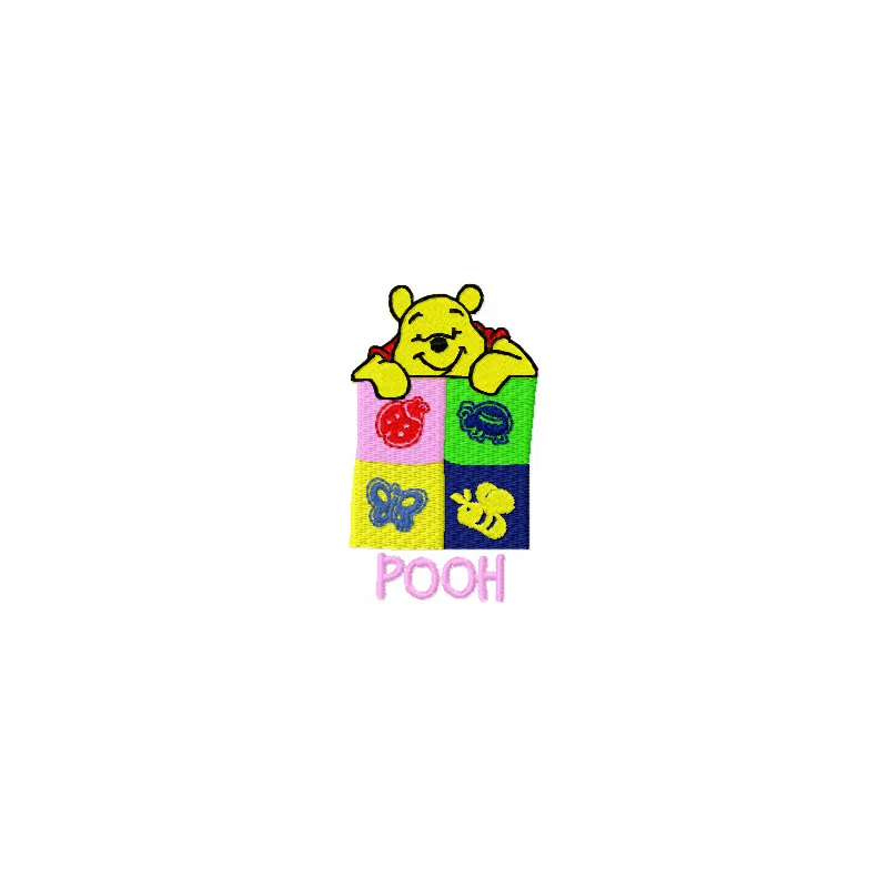 Winnie Pooh with signs embroidery design featuring Pooh, Piglet, and Tigger in a whimsical scene.