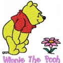 Winnie Pooh with flower embroidery design featuring Pooh surrounded by colorful blooms for stitching on various items.