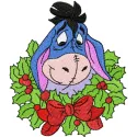 Eeyore Christmas embroidery design featuring Eeyore surrounded by festive elements, ideal for holiday projects.