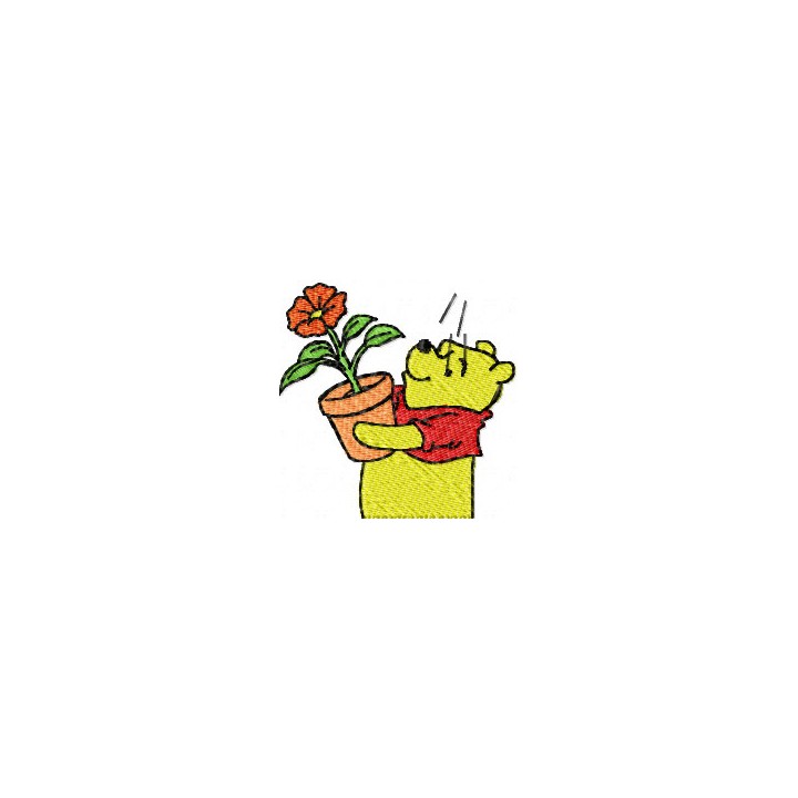 Winnie Pooh with flower 3 embroidery design - Embroidery Design