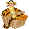 Embroidery design of Tigger sitting in a basket, perfect for stitching on baby onesies and pillows.
