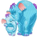 Heffalump and Mom embroidery design showcasing a whimsical stitched motif featuring a mother heffalump and her child.