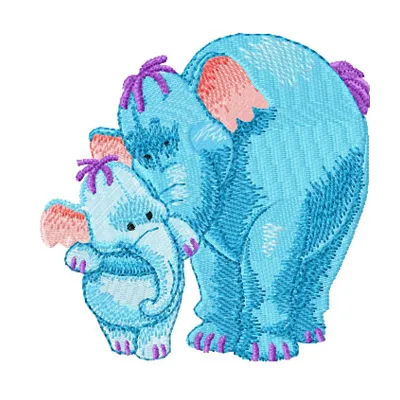 Heffalump and Mom embroidery design showcasing a whimsical stitched motif featuring a mother heffalump and her child.