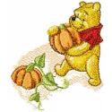 Winnie Pooh and pumpkins embroidery design featuring beloved characters Tigger, Eeyore, Piglet, and Heffalump