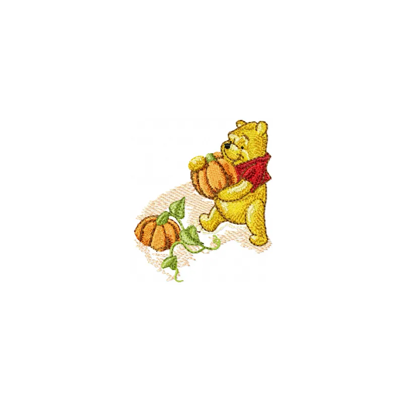 Winnie Pooh and pumpkins embroidery design featuring beloved characters Tigger, Eeyore, Piglet, and Heffalump