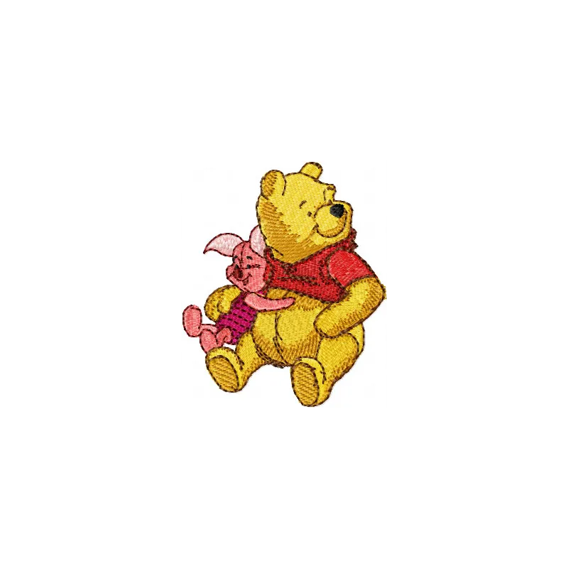 Winnie Pooh and Piglet embroidery design showcasing charming stitched motifs for crafting projects.