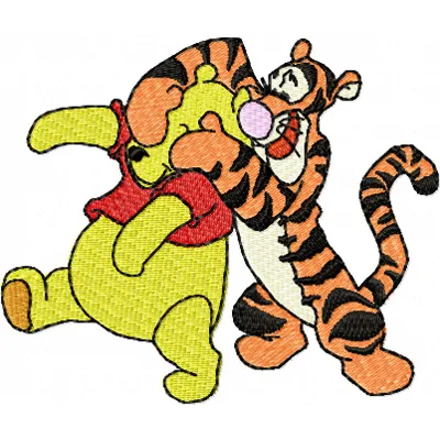 Winnie Pooh and Tigger 2 embroidery design featuring playful characters, ideal for stitching on children's clothing.