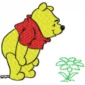 Winnie Pooh with flower embroidery design showcasing a cheerful Pooh surrounded by colorful blooms.