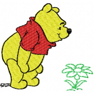 Winnie Pooh with flower embroidery design - Embroidery Design