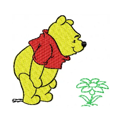 Winnie Pooh with flower embroidery design showcasing a cheerful Pooh surrounded by colorful blooms.