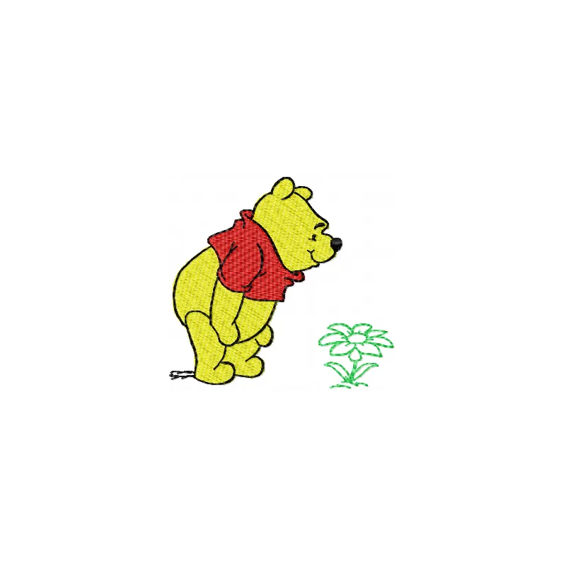 Winnie Pooh with flower embroidery design showcasing a cheerful Pooh surrounded by colorful blooms.