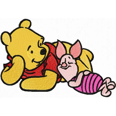 Winnie Pooh and Piglet 'We Relax' embroidery design featuring beloved characters for creative stitching projects.