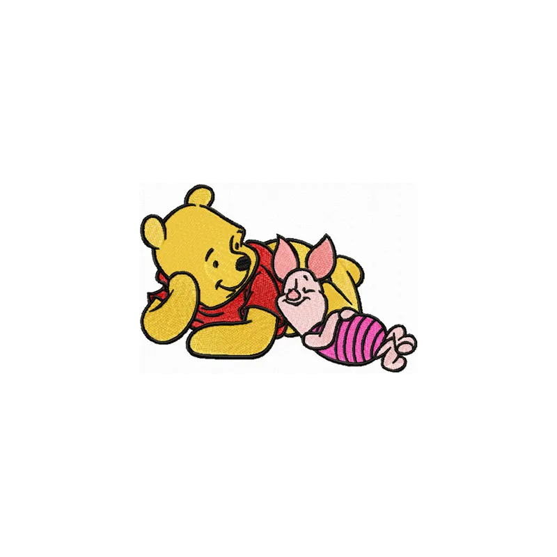 Winnie Pooh and Piglet 'We Relax' embroidery design featuring beloved characters for creative stitching projects.