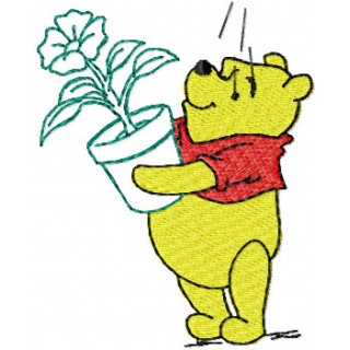 Winnie Pooh with flower 2 embroidery design - Embroidery Design