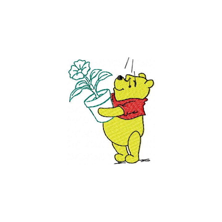 Winnie Pooh with flower 2 embroidery design - Embroidery Design