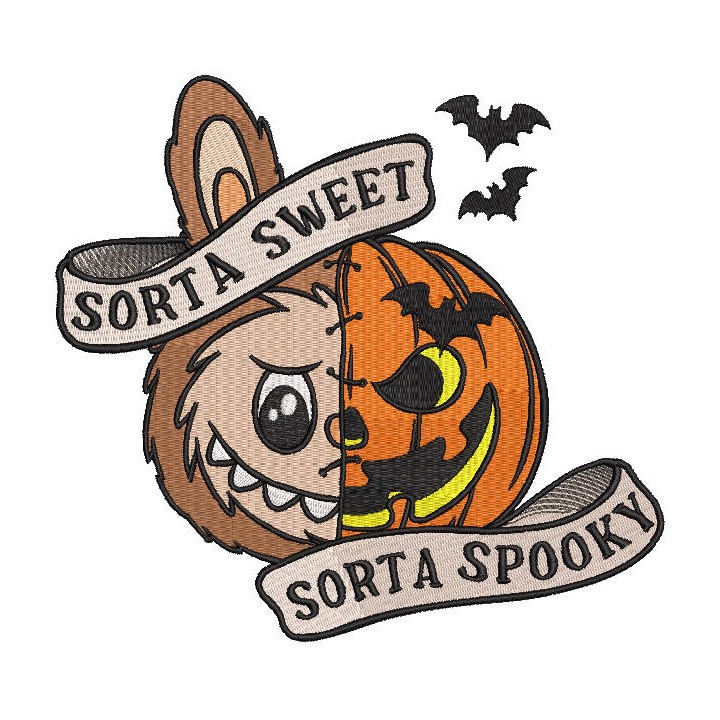 Labubu Halloween pumpkin embroidery design - Embroidery Design