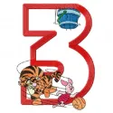 Tiger Piglet Basketball Sport Number Three embroidery design featuring playful characters and vibrant colors.