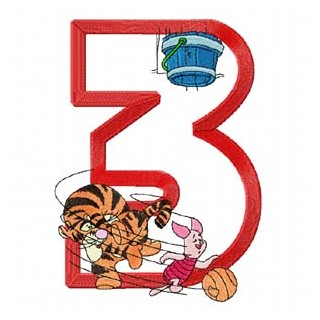 Tiger Piglet Basketball Sport Number Three embroidery design - Embroidery Design