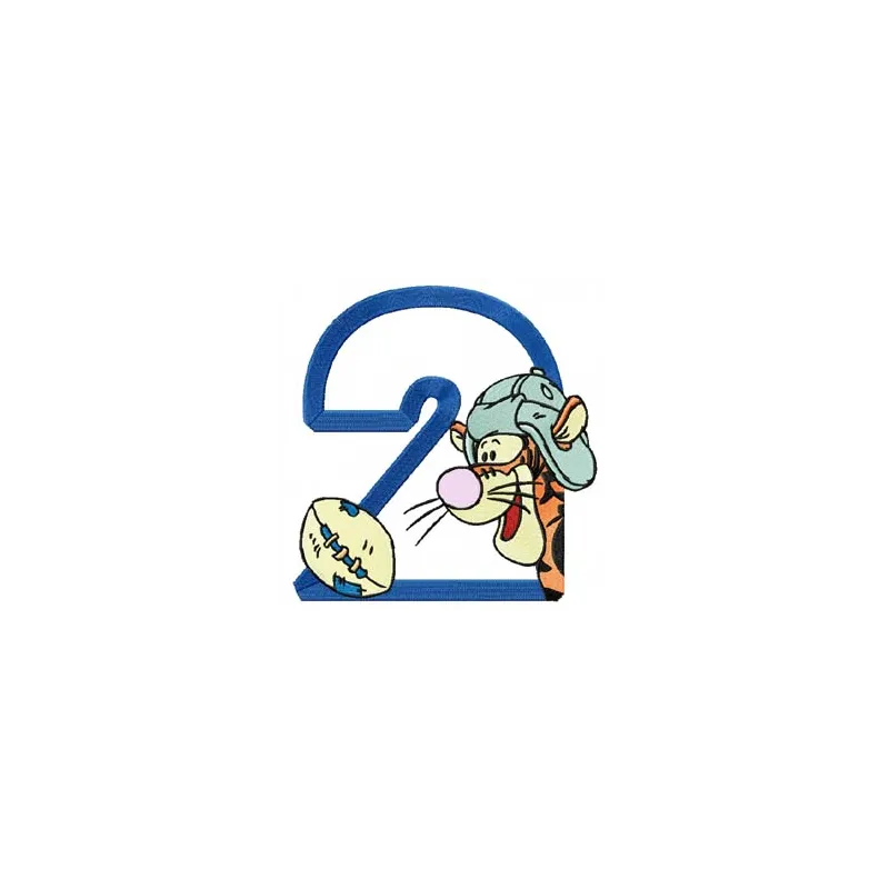 Winnie Pooh Sport Number Two embroidery design featuring playful characters, perfect for baby onesies or t-shirts.