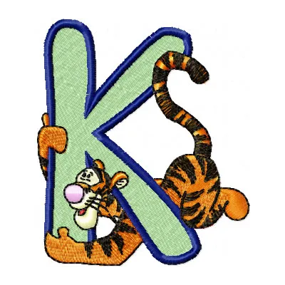 Preview of Tigger Alphabet Letter K embroidery design from the Pooh Numbers and Alphabet collection.