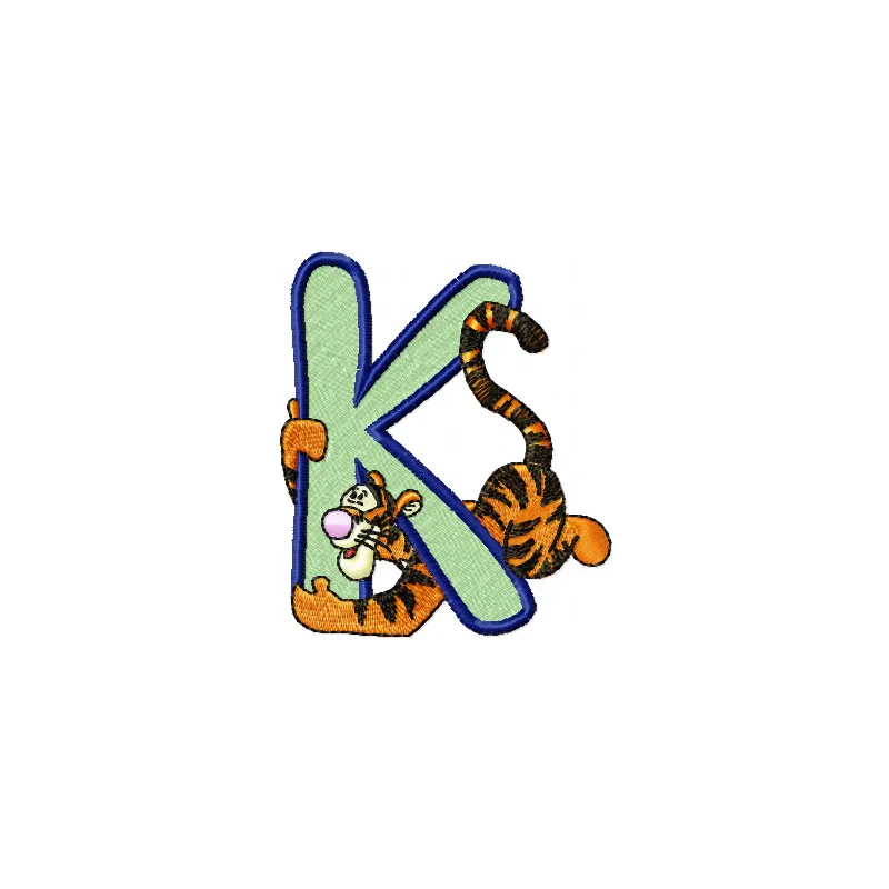 Preview of Tigger Alphabet Letter K embroidery design from the Pooh Numbers and Alphabet collection.
