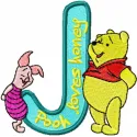 Winnie Pooh and Piglet Alphabet Letter J embroidery design featuring playful characters for creative stitching.